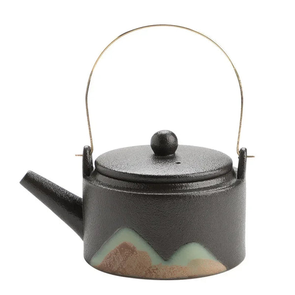 Handled Black Porcelain Ceramic Tea Pot