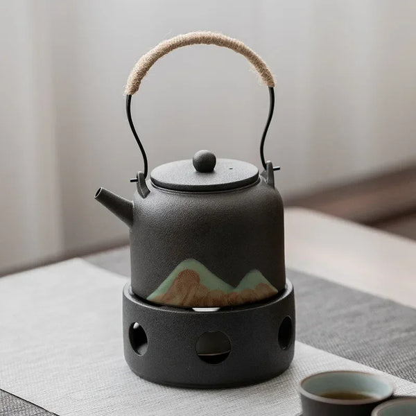 Handled Black Porcelain Ceramic Tea Pot