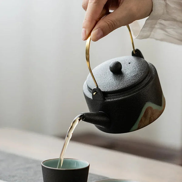 Handled Black Porcelain Ceramic Tea Pot